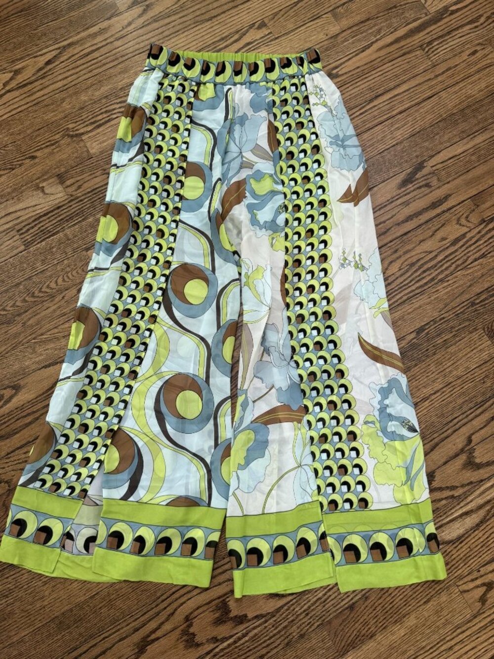 CLIPS Made In Italy Printed Wide Leg Pull On Pants Green White Size 44